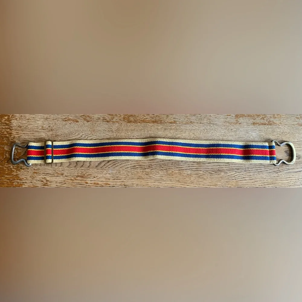 Vintage 70s/80s Striped Twill Stretch Belt Interlocking Buckle Retro Hippie